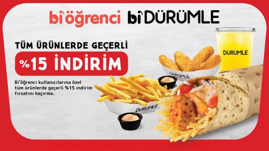 Dürümle’den Tüm Ürünlerde %15 Bi’öğrenci İndirimi! - DÜRÜMLE öğrenci indirimi kampanya görseli