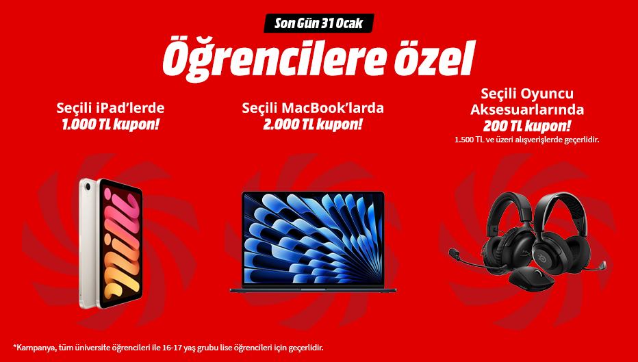MediaMarkt'tan Öğrencilere Özel MacBook – iPad ve Oyuncu Aksesuarlarında Geçerli Kupon Desteği!
