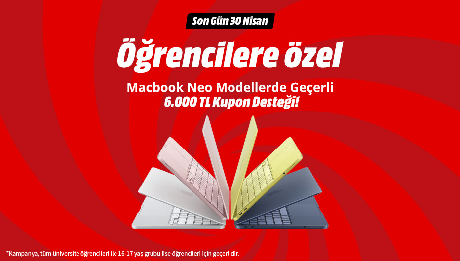 Macbook Neo Modellerde 6.000 TL Kupon Desteği! - MediaMarkt öğrenci indirimi kampanya görseli