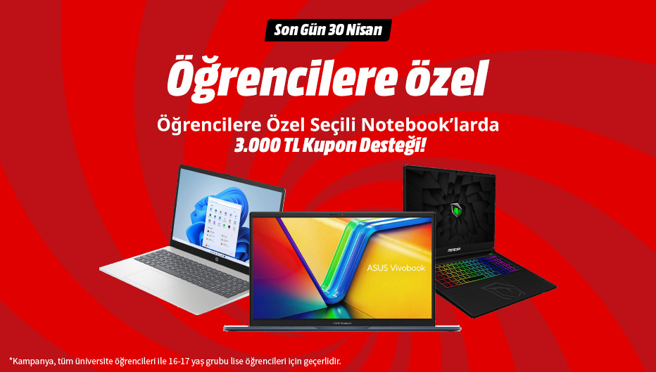 Seçili Intel İşlemcili Notebook’larda 3.000 TL Kupon Desteği - MediaMarkt öğrenci indirimi kampanya görseli