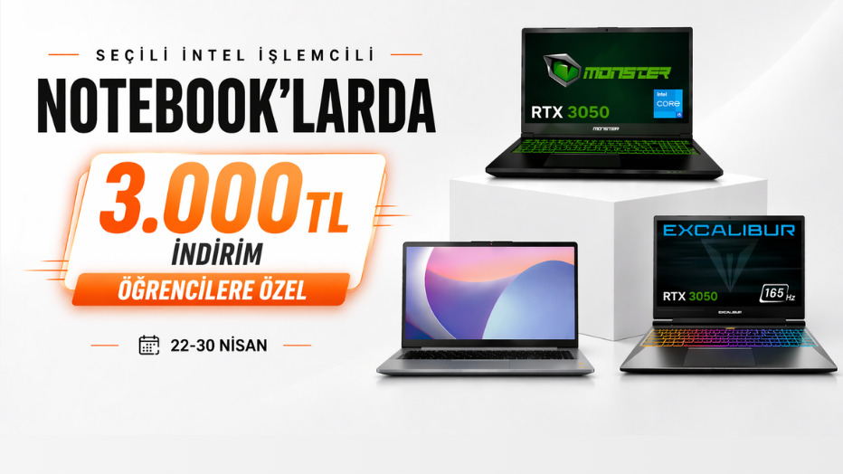 Teknosa'dan Seçili Intel işlemcili Notebooklarda 3000 TL Öğrenci İndirimi! - Teknosa öğrenci indirimi kampanya görseli