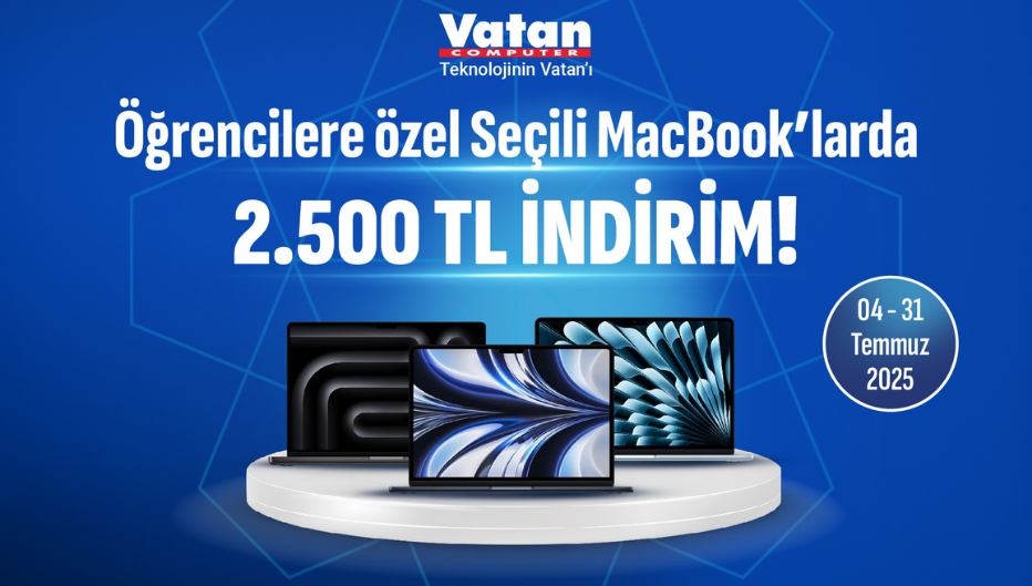 Öğrencilere özel Seçili MacBook’larda 2.500 TL İndirim Vatan’da! - Vatan Bilgisayar öğrenci indirimi kampanya görseli
